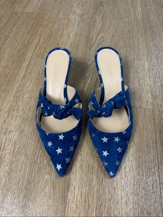 J. Crew Sophia STAR BLUE BOW SUEDE KITTEN HEEL Slip On Mule size 8 - Picture 2 of 9